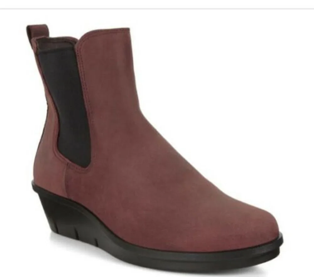 New ECCO SKYLER ANKLE BOOT Leather Suede Maron size 38 Us 7 7.5 Double Gore